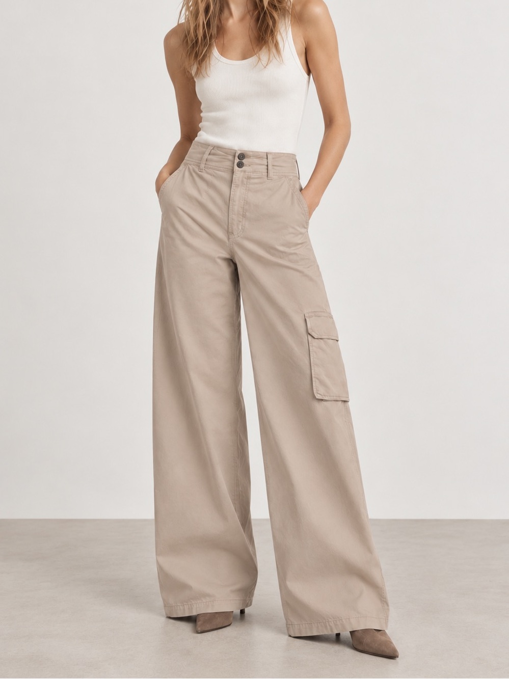 Veronica beard Belisa mushroom beige wide leg cargo pants